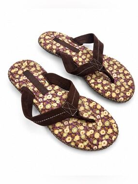 Marc Jacobs Floral Print Brown Suede Thong Sandals size 8